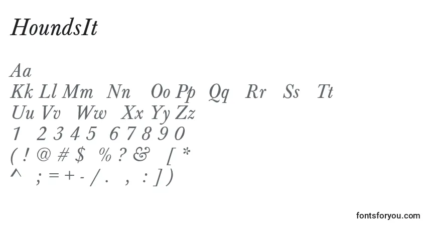 A fonte HoundsItalic – alfabeto, números, caracteres especiais