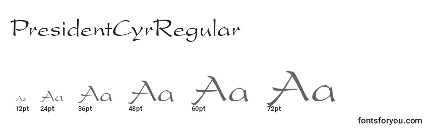PresidentCyrRegular Font Sizes