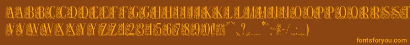 Remesloc-Schriftart – Orangefarbene Schriften auf braunem Hintergrund
