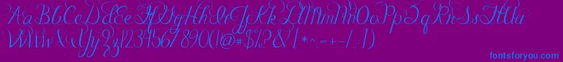 Jandacelebrationscript-Schriftart – Blaue Schriften auf violettem Hintergrund