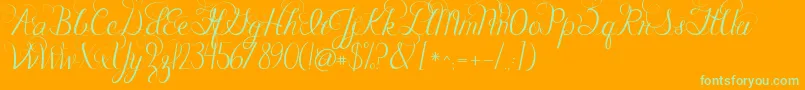 Jandacelebrationscript-Schriftart – Grüne Schriften auf orangefarbenem Hintergrund