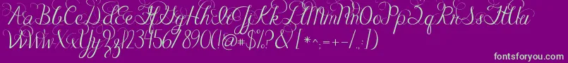 Jandacelebrationscript-Schriftart – Grüne Schriften auf violettem Hintergrund