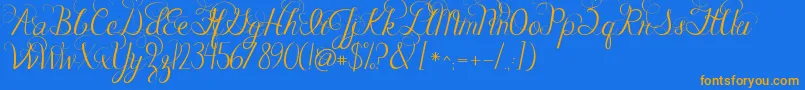 Jandacelebrationscript-Schriftart – Orangefarbene Schriften auf blauem Hintergrund