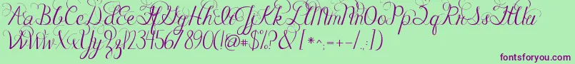 Jandacelebrationscript-Schriftart – Violette Schriften auf grünem Hintergrund