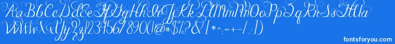 Jandacelebrationscript-Schriftart – Weiße Schriften auf blauem Hintergrund