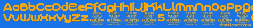フォントRoonasansblPersonalUse – オレンジ色の文字が青い背景にあります。