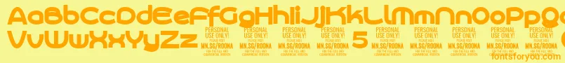 フォントRoonasansblPersonalUse – オレンジの文字が黄色の背景にあります。