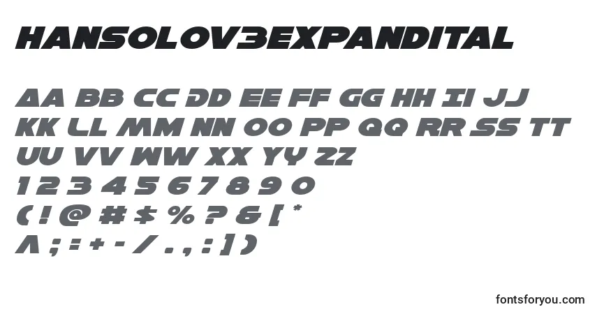 Schriftart Hansolov3expandital – Alphabet, Zahlen, spezielle Symbole