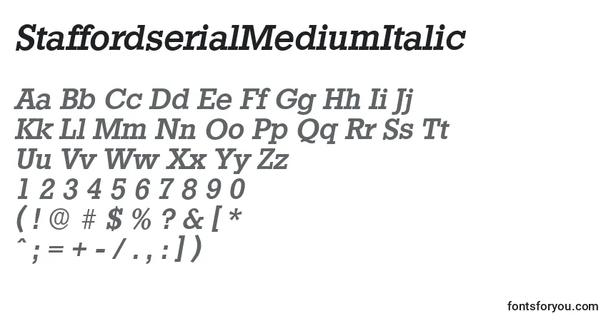 A fonte StaffordserialMediumItalic – alfabeto, números, caracteres especiais