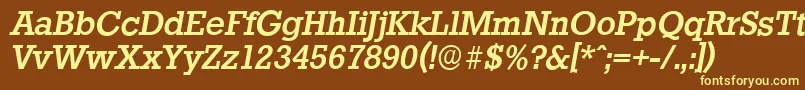 StaffordserialMediumItalic-fontti – keltaiset fontit ruskealla taustalla