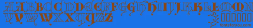 フォントKingthingsversalis – 茶色の文字が青い背景にあります。