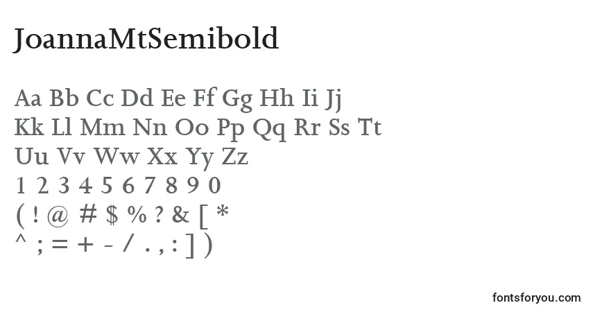 A fonte JoannaMtSemibold – alfabeto, números, caracteres especiais