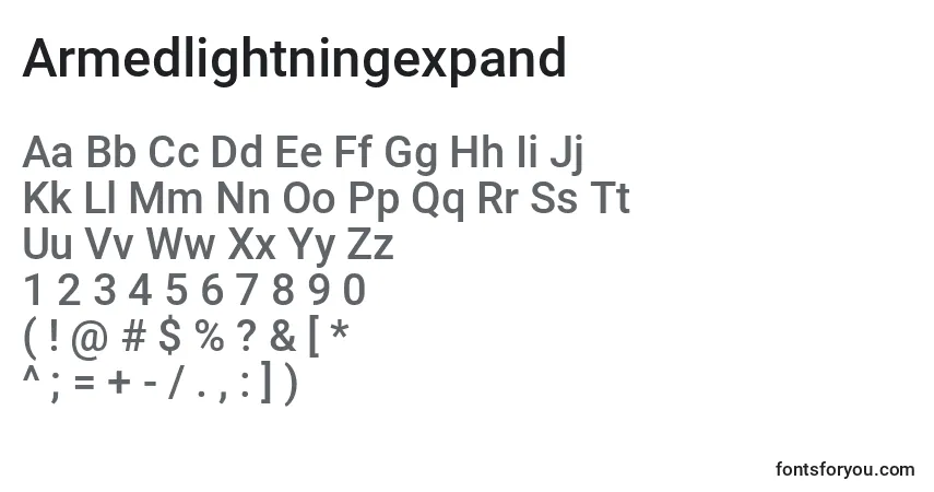 Шрифт Armedlightningexpand – алфавит, цифры, специальные символы