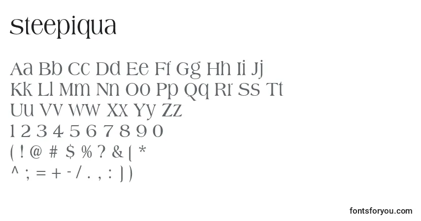 Czcionka Steepiqua – alfabet, cyfry, specjalne znaki