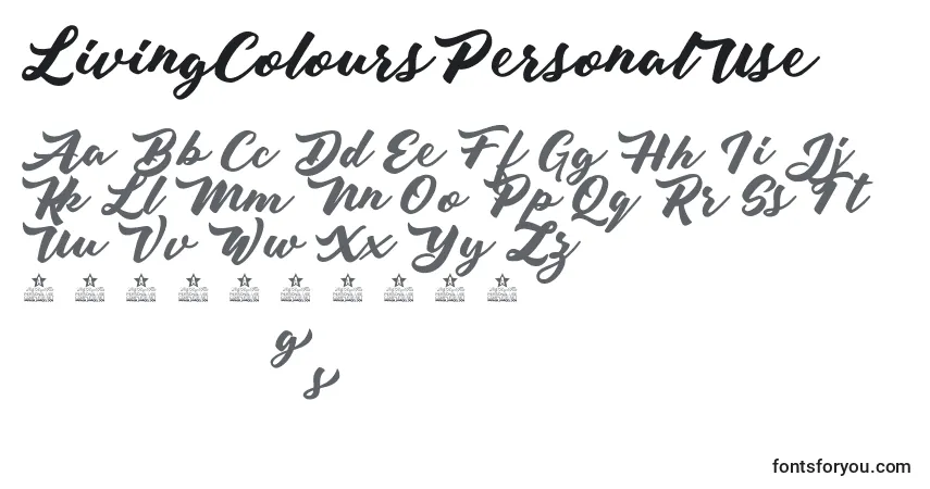 Czcionka LivingColoursPersonalUse – alfabet, cyfry, specjalne znaki