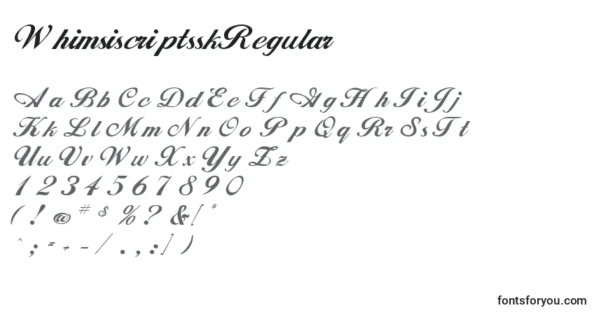 Czcionka WhimsiscriptsskRegular – alfabet, cyfry, specjalne znaki