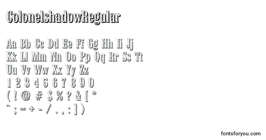 Czcionka ColonelshadowRegular – alfabet, cyfry, specjalne znaki