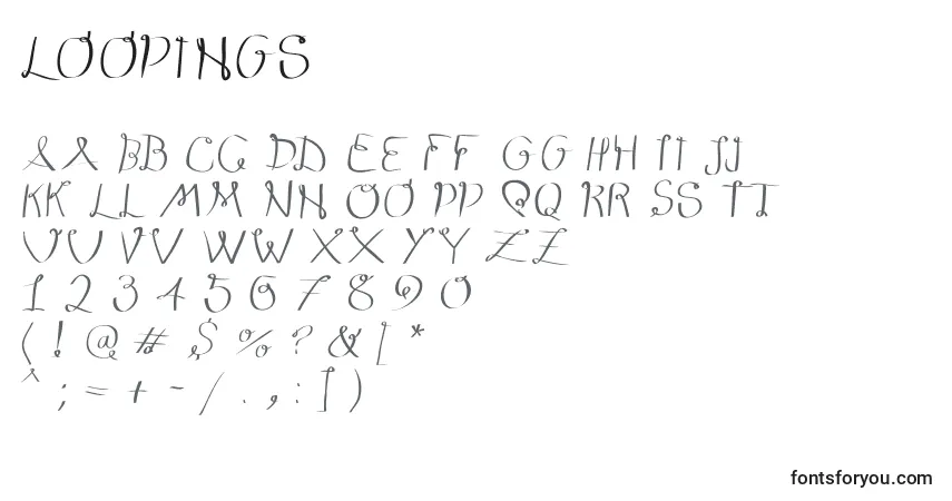 Schriftart Loopings – Alphabet, Zahlen, spezielle Symbole