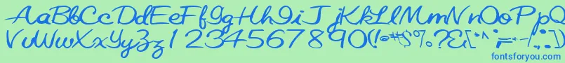 Czcionka Elastictrainfont59Bold – niebieskie czcionki na zielonym tle