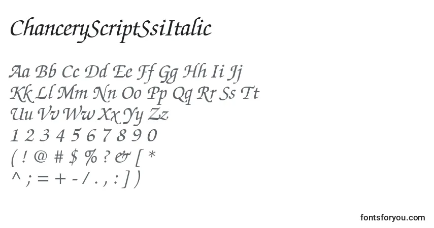 A fonte ChanceryScriptSsiItalic – alfabeto, números, caracteres especiais