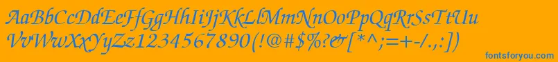 Weitere Informationen zur ChanceryScriptSsiItalic-Schriftart ChanceryScriptSsiItalic-Schriftart – Blaue Schriften auf orangefarbenem Hintergrund