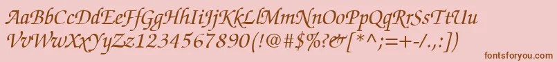Saiba mais sobre a fonte ChanceryScriptSsiItalic Fonte ChanceryScriptSsiItalic – fontes marrons em um fundo rosa