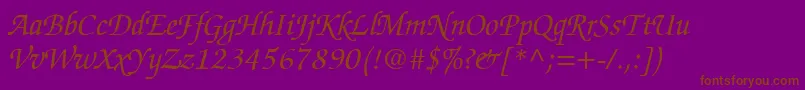 ChanceryScriptSsiItalic-fontti – ruskeat fontit violetilla taustalla