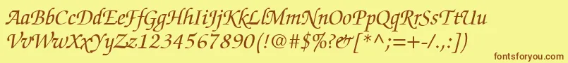 ChanceryScriptSsiItalic-Schriftart – Braune Schriften auf gelbem Hintergrund
