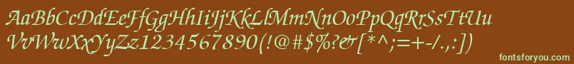 ChanceryScriptSsiItalic-Schriftart – Grüne Schriften auf braunem Hintergrund