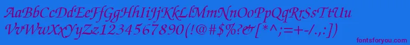 Więcej informacji o czcionce ChanceryScriptSsiItalic Czcionka ChanceryScriptSsiItalic – fioletowe czcionki na niebieskim tle