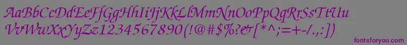 フォントChanceryScriptSsiItalic – 紫色のフォント、灰色の背景