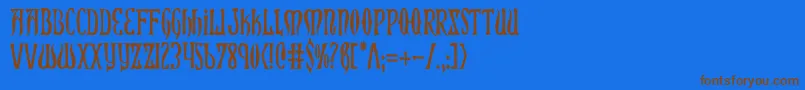 フォントXiphosCondensed – 茶色の文字が青い背景にあります。