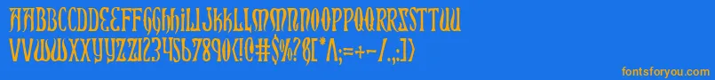 フォントXiphosCondensed – オレンジ色の文字が青い背景にあります。