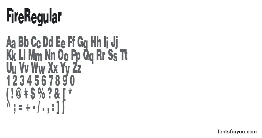 Czcionka FireRegular – alfabet, cyfry, specjalne znaki