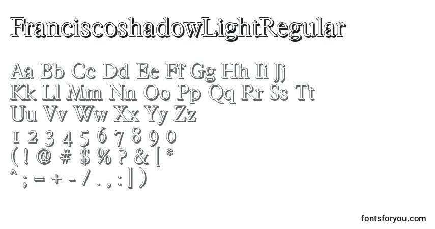 FranciscoshadowLightRegular-fontti – aakkoset, numerot, erikoismerkit