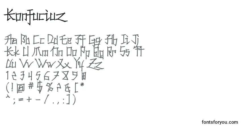 A fonte Konfuciuz – alfabeto, números, caracteres especiais