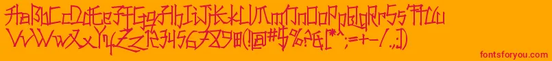 フォントKonfuciuz – オレンジの背景に赤い文字