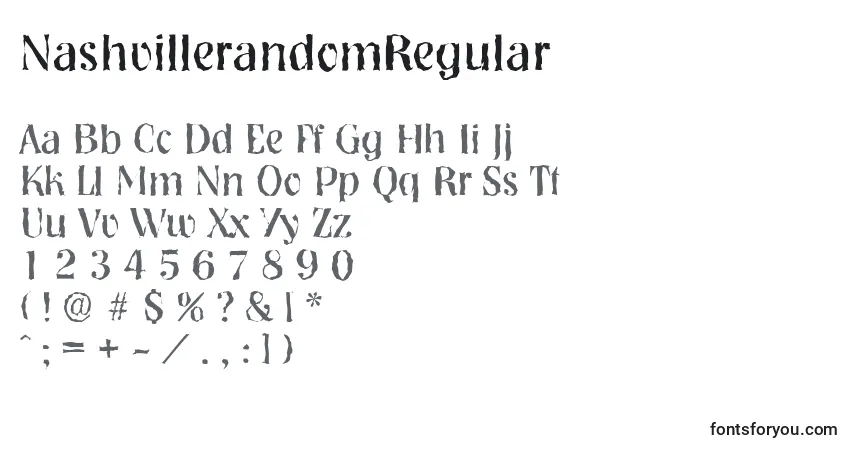 Schriftart NashvillerandomRegular – Alphabet, Zahlen, spezielle Symbole