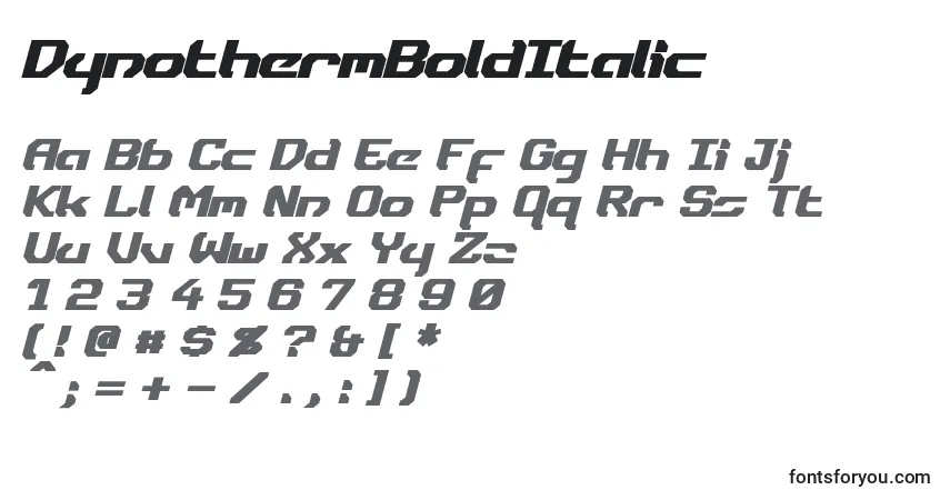 A fonte DynothermBoldItalic – alfabeto, números, caracteres especiais
