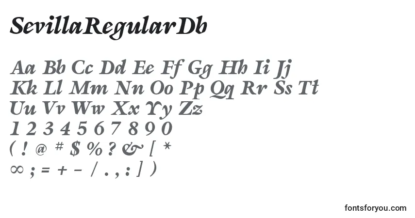A fonte SevillaRegularDb – alfabeto, números, caracteres especiais