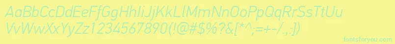 フォントPfdintextproLightitalic – 黄色い背景に緑の文字