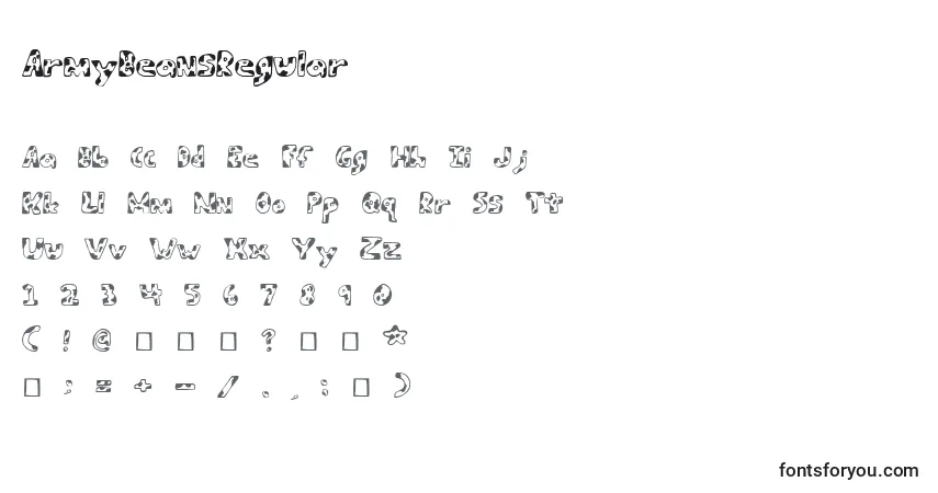 Czcionka ArmyBeansRegular – alfabet, cyfry, specjalne znaki