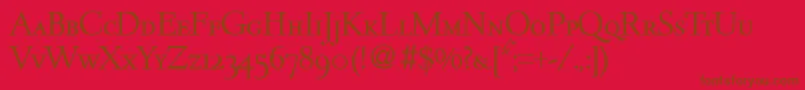 DeemstersmcRegularDb-Schriftart – Braune Schriften auf rotem Hintergrund
