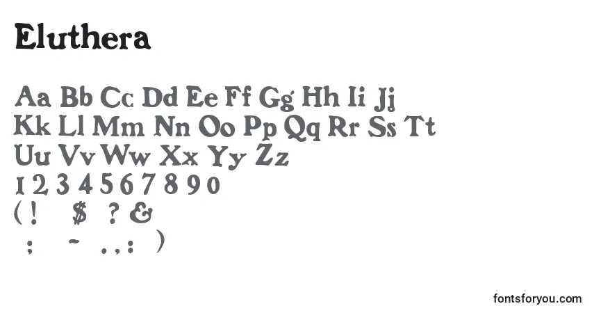 Czcionka Eluthera – alfabet, cyfry, specjalne znaki
