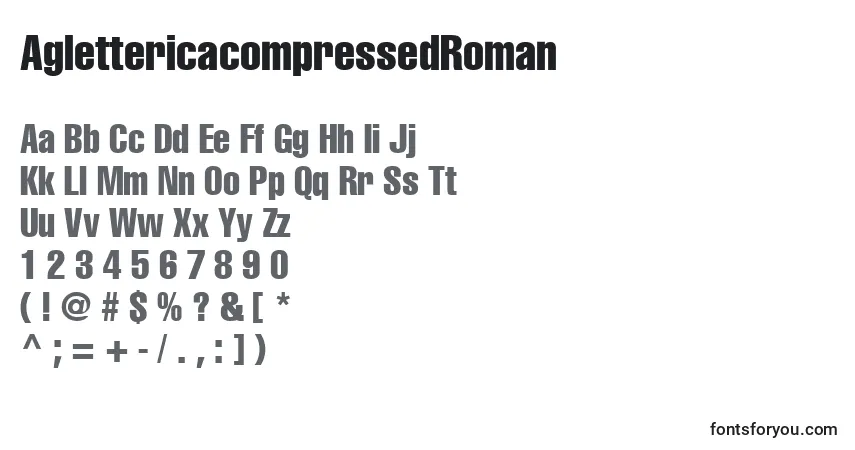 Czcionka AglettericacompressedRoman – alfabet, cyfry, specjalne znaki