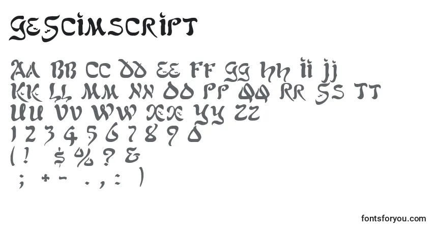 Czcionka GeScimscript – alfabet, cyfry, specjalne znaki