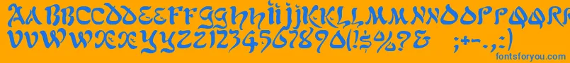 GeScimscript-Schriftart – Blaue Schriften auf orangefarbenem Hintergrund