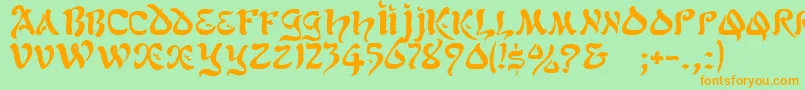 GeScimscript-Schriftart – Orangefarbene Schriften auf grünem Hintergrund