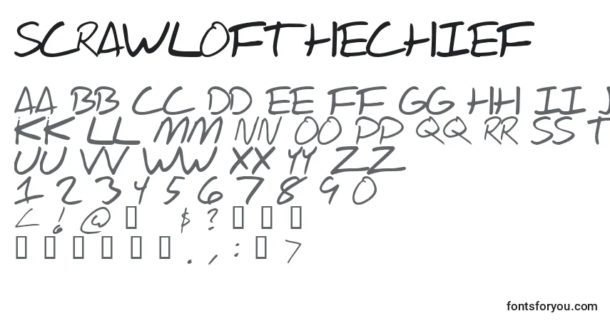 Schriftart ScrawlOfTheChief – Alphabet, Zahlen, spezielle Symbole
