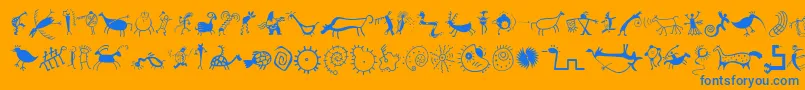 MiniPicsRedRock-Schriftart – Blaue Schriften auf orangefarbenem Hintergrund